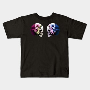 Skull flowers floral creepy 3d pair of skulls Kids T-Shirt